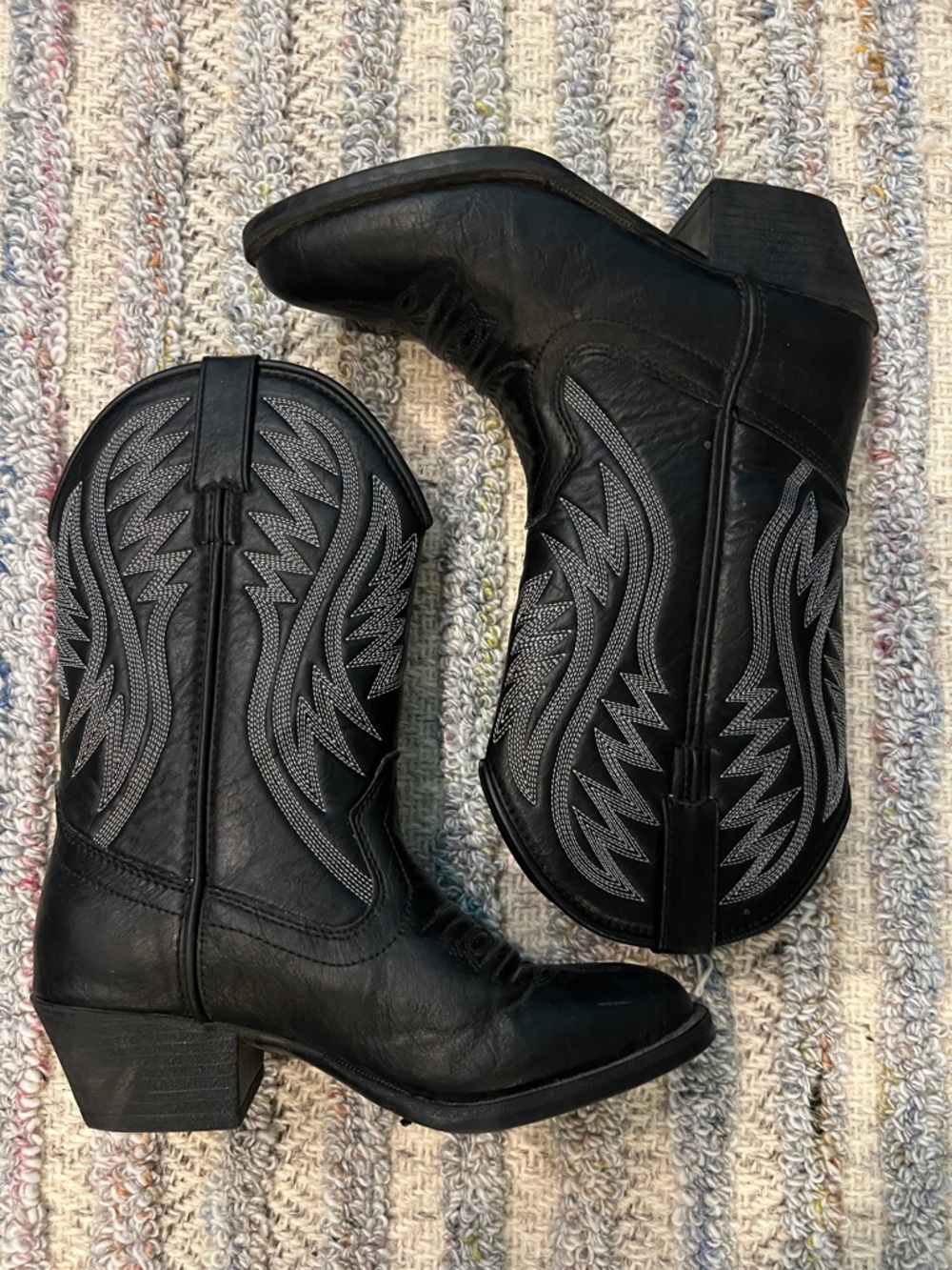 Kids Black Western Embroidered Ankle Boots